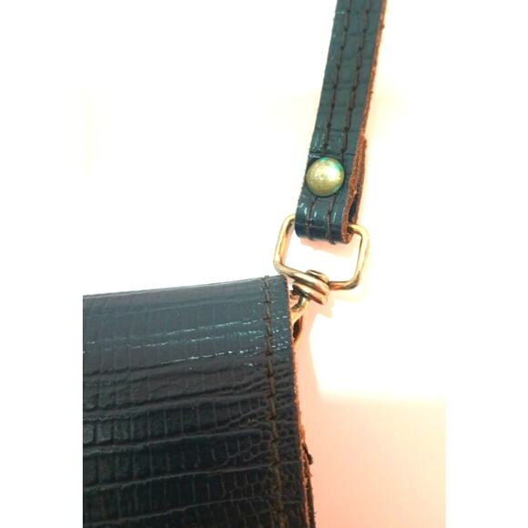 VINTAGE HALA NAVY LEATHER SNAKESKIN PRINT FLAP RETRO PURSE - Picture 7 of 11